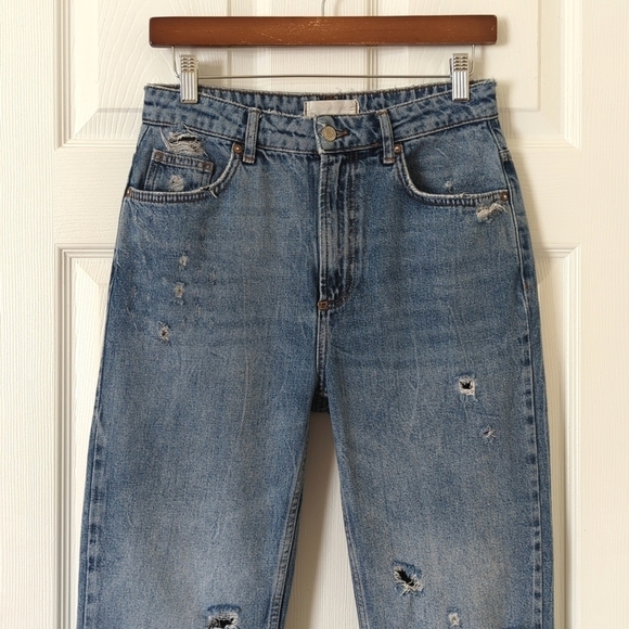 We The Free Dakota Distressed Medium Wash High Waisted Straight Leg Jeans 27 - Picture 2 of 15
